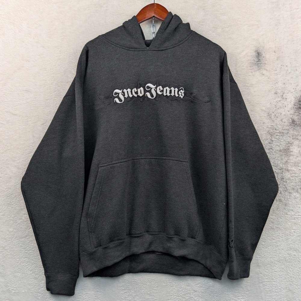 VTG JNCO Jeans Hoodie Men's XXL Dark Gray Embroidered Skater Streetwear Y2K